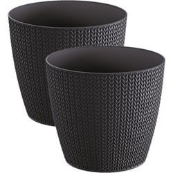 Prosperplast Plantenpot - 2x - antraciet - kunststof - D26 x H23 cm - Plantenpotten
