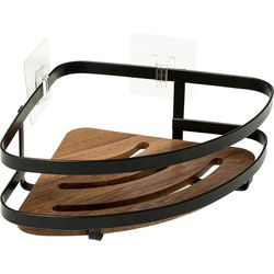 5Five Badkamer douche rekje - metaal/hout - zuignap - 20 x 20 x 7 cm - Douche- en badrekjes