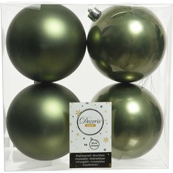 Decoris Kerstballen - 4x st - mos groen - D10 cm - kunststof - Kerstbal