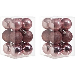 24x Kunststof kerstballen glanzend/mat roze 6 cm kerstboom versiering/decoratie - Kerstbal