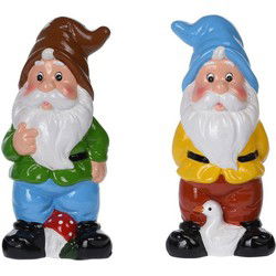 Tuinkabouters - 2x - polystone - 20 cm - bruine/blauwe muts - Tuinbeelden