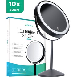 Mirlux Make Up Spiegel met LED Verlichting - 10X Vergroting - Scheerspiegel - 3 Lichtstanden - Oplaadbaar - Zwart