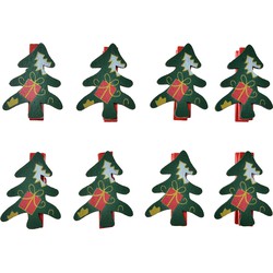 Clayre & Eef Decoratieve Knijpers 3x1x4 cm Groen Hout Kerstbomen