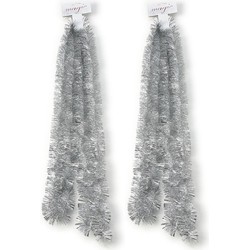 2x Kerst lametta guirlandes zilver 270cm kerstboom versiering/decoratie - Kerstslingers