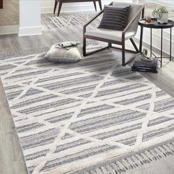 Amida Boho Style Grijs / Crème vloerkleed - Geruit - 120 X 170 CM