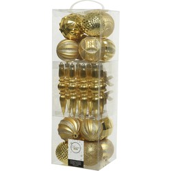 60x stuks kunststof kerstballen en ornamenten goud mix - Kerstbal