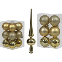 Kerstversiering set kerstballen met piek goud 6 - 8 cm - pakket van 54x stuks - Kerstbal