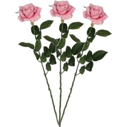 5x stuks mica roze kunstroos kunstbloemen 66 cm decoratie - Kunstbloemen