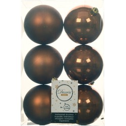 6x stuks kunststof kerstballen kaneel bruin 8 cm glans/mat - Kerstbal