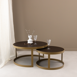 Stalux Salontafelset 'Saar' rond 80 en 60cm, kleur goud / bruin hout