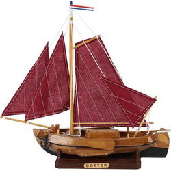 Beeld botter vissersboot - rood zeil - hout/polyester - 25 cm - Beeldjes