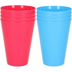 16x stuks onbreekbare kunststof drinkglazen 430 ML in het blauw en roze - Drinkbekers