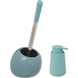 5Five Badkamer accessoires set - ijsblauw - zeeppompje en wc-borstel - Badkameraccessoireset