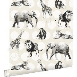 ESTAhome behang dieren met stippen glanzend wit en zwart - 53 cm x 10,05 m - 128712