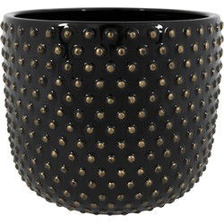 Ter Steege Plantenpot/bloempot Luxery Spike - keramiek - zwart - Bolletjes motief - D15 x H13 cm - Plantenpotten