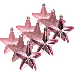 12x stuks kunststof sterren kersthangers lippenstift roze 7 cm - Kersthangers