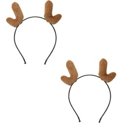 Set van 6x stuks kerst diadeems/haarbanden rendier gewei 19 cm kerstaccessoires - Verkleedattributen