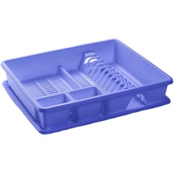 Plasticforte Afwas afdruiprek - blauw - kunststof - 48 x 38 x 9 cm - met lekbak - huis/camping - Afdruiprekken