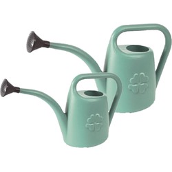 Combi-set kunststof bloemen/planten gieters met broeskop/sproeikop mintgroen 1.8 en 4,5 liter - Gieters