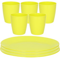 Kunststof ontbijt/diner 6x bordjes 26 cm en 5x bekertjes 300 ML set groen - Campingborden