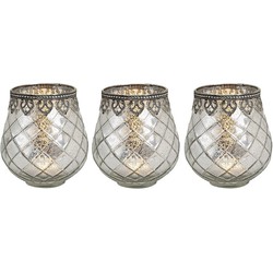 3x Theelichthouders/windlichten antiek zilver 14 x 13 cm metaal/glas - Waxinelichtjeshouders