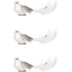 Vogels op clip wit 3 stuks 18 cm - Kersthangers