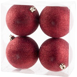 Cosy & Trendy Kerstballen - 4 stuks - rood - kunststof - 10 cm - Kerstbal