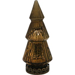 Clayre & Eef Kerstdecoratie met LED-verlichting Kerstboom Ø 7x16 cm Bruin Glas