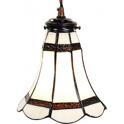 LumiLamp Hanglamp Tiffany  Ø 15x115 cm  Wit Bruin Glas Metaal Hanglamp Eettafel