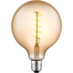 Edison Vintage LED filament lichtbron Globe - Amber - G125 Spiraal - Retro LED lamp - 12.5/12.5/17cm - geschikt voor E27 fitting - Dimbaar - 4W 280lm 2700K - warm wit licht