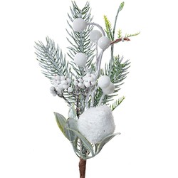 Clayre & Eef Decoratie Tak 26 cm Wit Groen Kunststof Kerstdecoratie