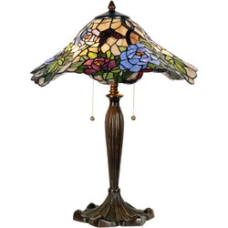 LumiLamp Tiffany Tafellamp  Ø 46x60 cm Groen Blauw Glas Bloemen Tiffany Bureaulamp