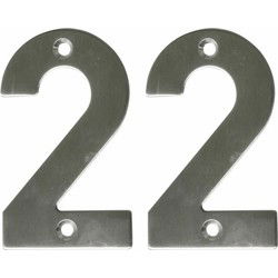 AMIG Huisnummer 22 - massief Inox RVS - 10cm - incl. bijpassende schroeven - zilver - Huisnummers