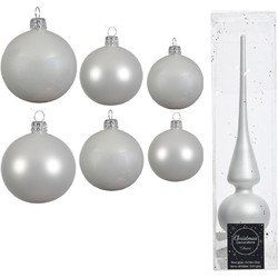 Groot pakket glazen kerstballen 50x winter wit glans/mat 4-6-8 cm met piek mat - Kerstbal