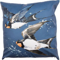 Clayre & Eef Kussenhoes Blauw Wit Polyester Vogels