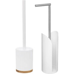 WC-/toiletborstel met toiletrolhouder set wit - Badkameraccessoireset