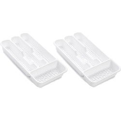 Plasticforte Bestekbak - 2x - 4-vaks - wit - 33 x 18 x 4 cm - Bestekbakken