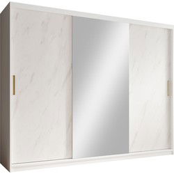 Meubella - Kledingkast Marmer 2 - Wit - 250 cm - Met spiegel