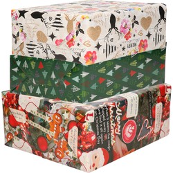 Bellatio Decorations - 9x luxe kerst cadeaupapier rollen in 3-stijlen - Cadeaupapier