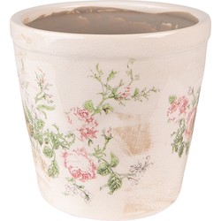 Clayre & Eef Bloempot  Ø 17x16 cm Roze Beige Keramiek Bloemen Bloempot binnen