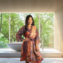 Kayori Kobe Groen Kimono Zijde- Wit - L
