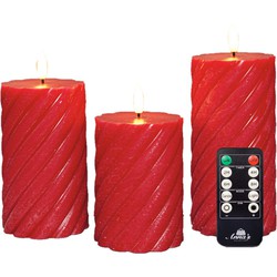 Anna Collection LED kaarsen set - 3x st - rood- swirl - stompkaarsen - LED kaarsen