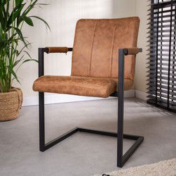 Industriële Eetkamerstoel Cognac Microvezel Jackson - Met Armleuningen