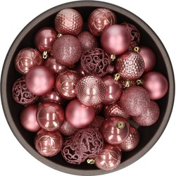 Bellatio Decorations kerstballen - 37x -oudroze - 6 cm -kunststof - Kerstbal