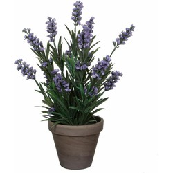 Groene Lavandula lavendel kunstplanten 33 cm met grijze pot - Kunstplanten