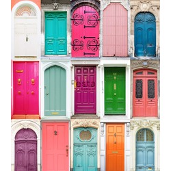 ESTAhome behang XXL gekleurde deuren roze. turquoise. oranje. geel en 