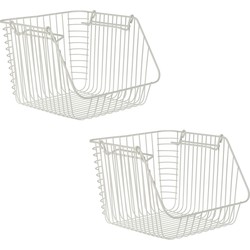 Set van 2x stuks witte opberg/opruim mandjes stapelbaar 29 x 27 x 21 cm - Opbergmanden