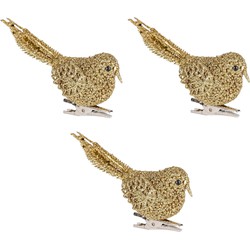 4x Kerstboomversiering glitter gouden vogeltjes op clip 12 cm - Kersthangers