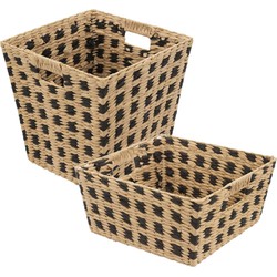 Set van 2x gevlochten rieten opbergmanden beige/zwart - Opbergmanden