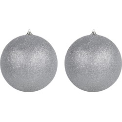 4x Zilveren grote kerstballen met glitter kunststof 18 cm - Kerstbal